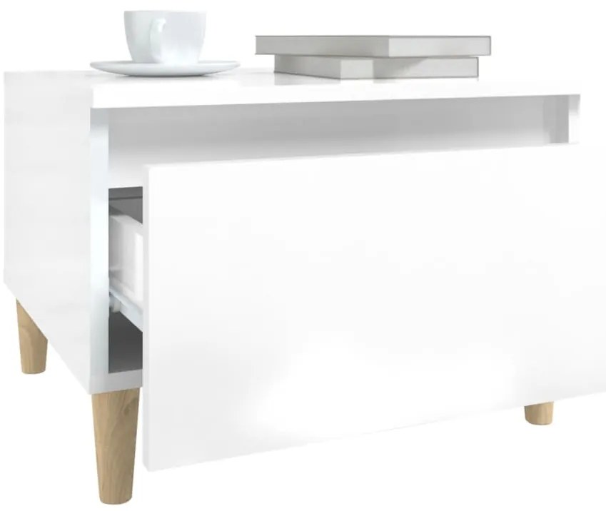 vidaXL Βοηθητικά Τραπέζια 2 τεμ. Γυαλ.Λευκό 50x46x35 εκ. Επεξ. Ξύλο