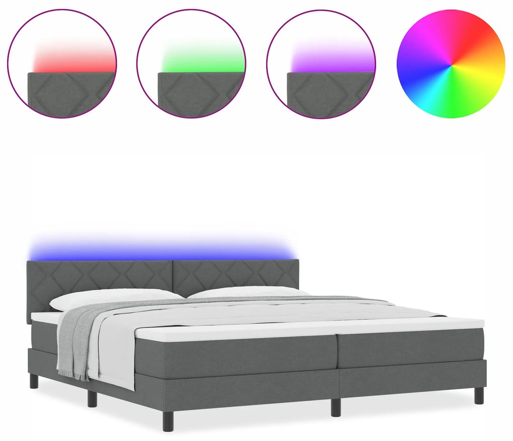 vidaXL Κρεβάτι Box Spring με Στρώμα & LED Σκούρο Γκρι 200x200 εκ. Ύφασμα