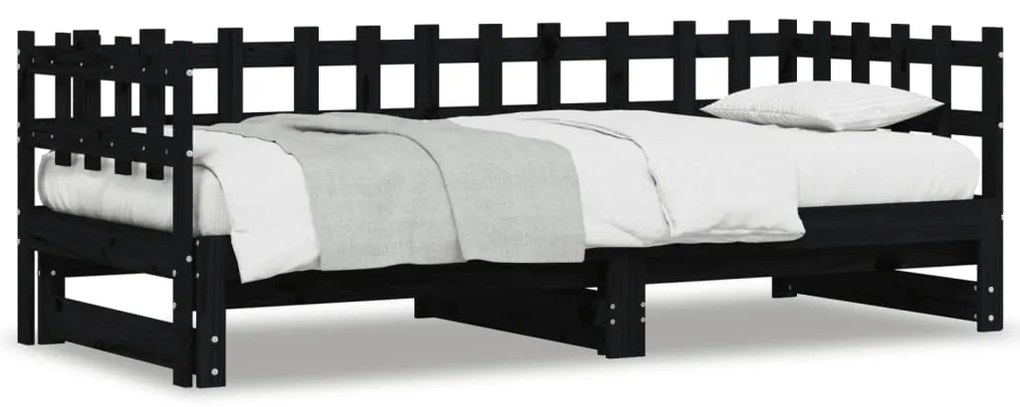 vidaXL Καναπές Κρεβάτι Συρόμενος Μαύρος 2x(90x190) εκ. από Μασίφ Πεύκο