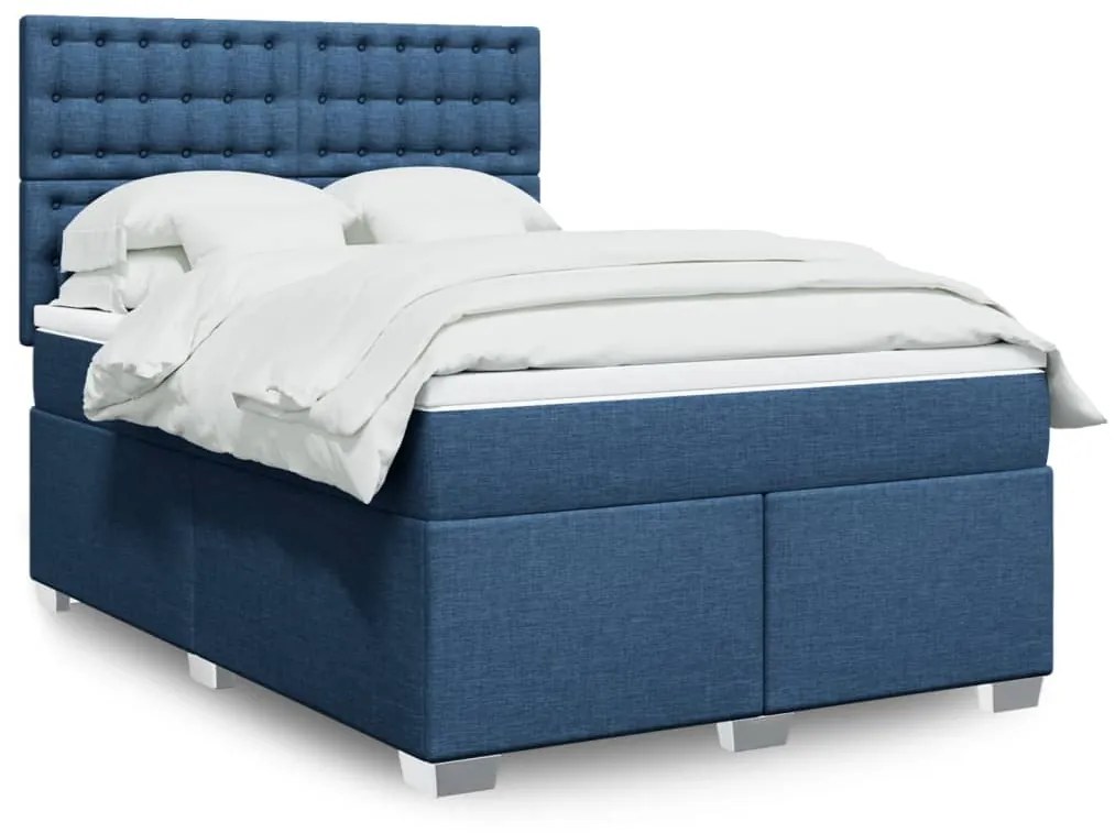 vidaXL Κρεβάτι Boxspring με Στρώμα Μπλε 160x200 εκ. Υφασμάτινο