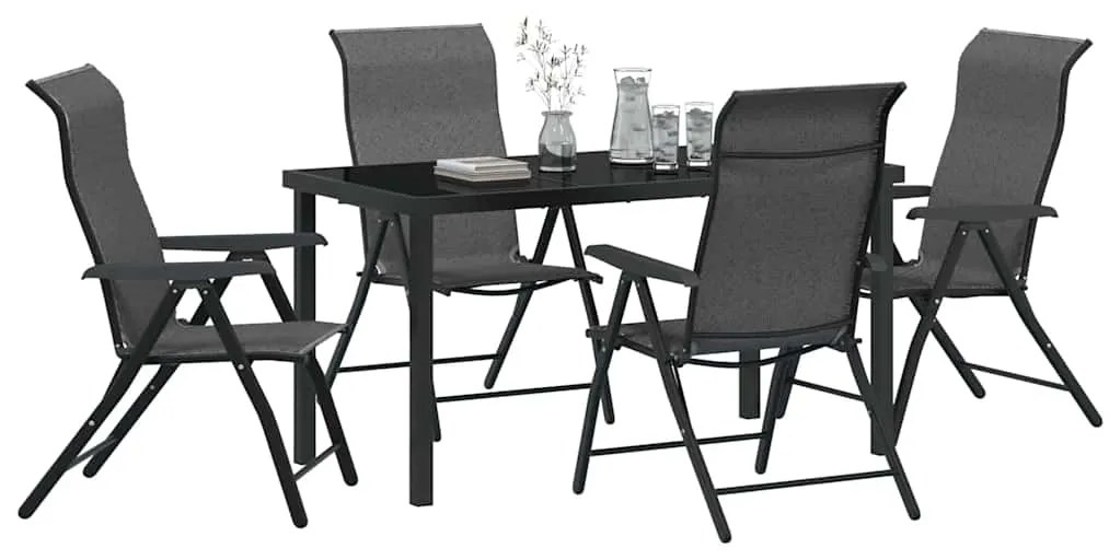 vidaXL Σέτ φαγητού για κήπο Ρυθμιζόμενο ύψος 5 pcs Γκρι Πολυ ράταν