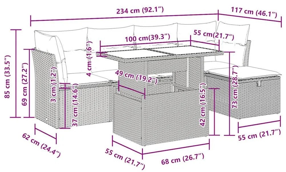 Σαλόνι Κήπου 6 Τεμαχίων από Γκρι Συνθετικό Ρατάν με Μαξιλάρια - Γκρι