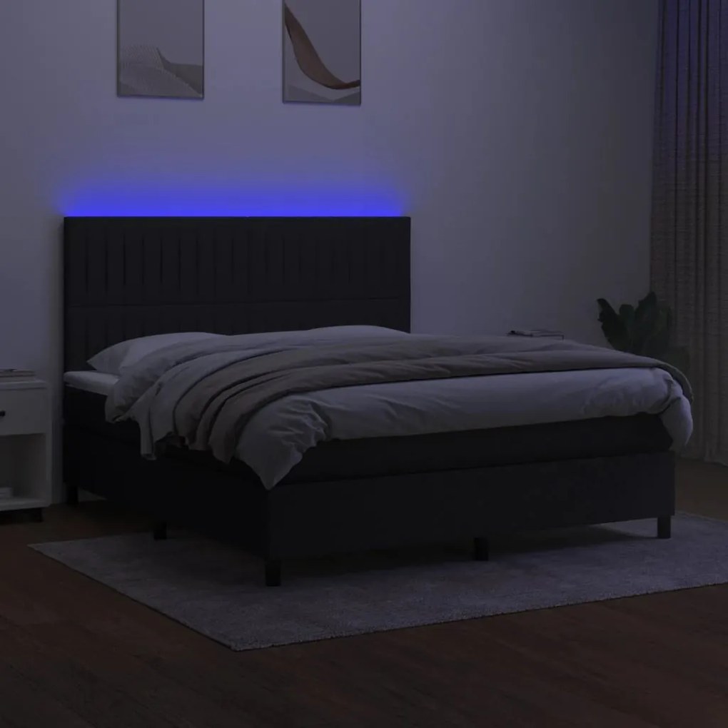 vidaXL Κρεβάτι Boxspring με Στρώμα & LED Μαύρο 160x200 εκ. Υφασμάτινο