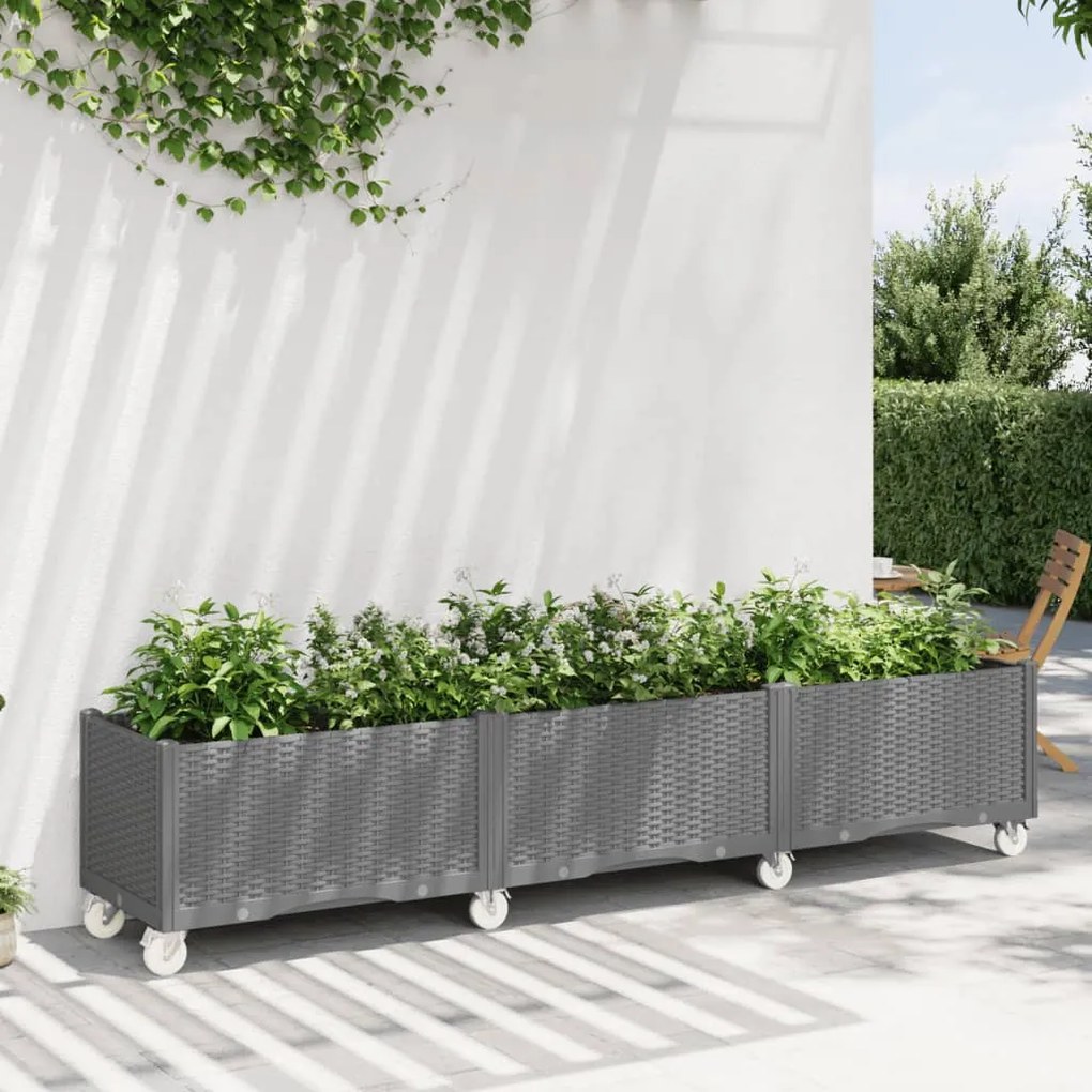 vidaXL Ζαρντινιέρα Κήπου με Ροδάκια Αν.Γκρι 240x50x54εκ Πολυπροπυλένιο