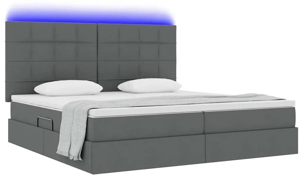 vidaXL Κρεβάτι με αποθηκευτικό χώρο και LED Σκούρο Γκρι 200 x 200 cm