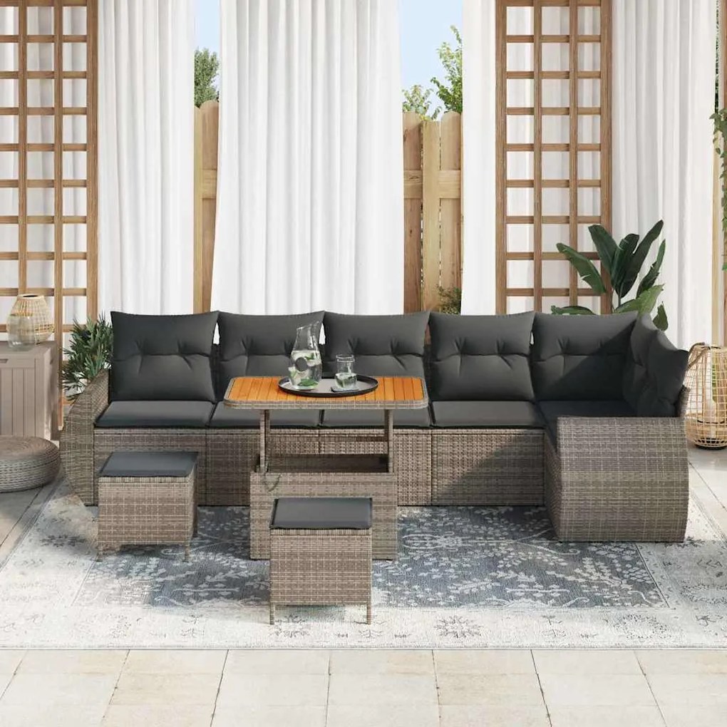 vidaXL Σετ Καναπέ Κήπου με μαξιλάρι 9 pcs Γκρι 90 x 55 x 71 cm