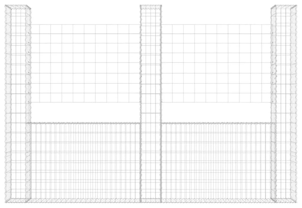 Συρματοκιβώτια σε U Σχήμα με 3 Στύλους 260x20x200 εκ Σιδερένιο - Ασήμι