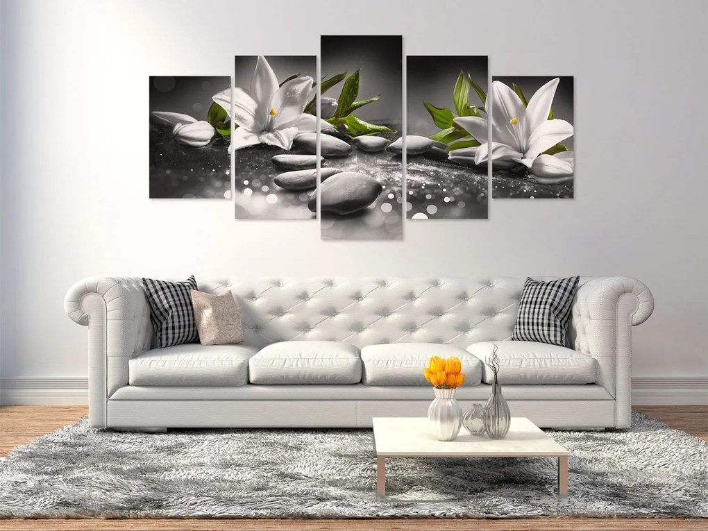 Πίνακας - Lilies and Stones (5 Parts) Wide Grey 200x100