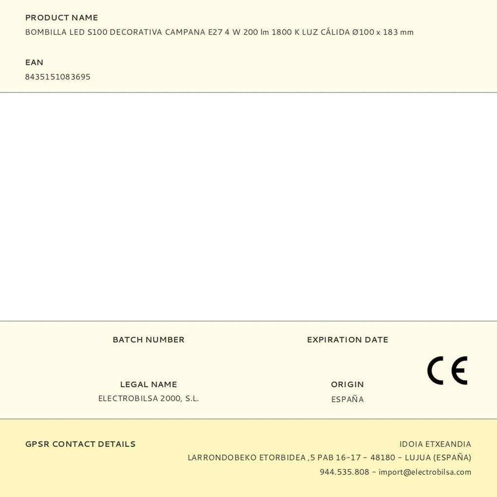 Λάμπα LED Fbright s100 Κεχριμπάρι 4 W E27 200 Lm Διακοσμητική (1800 K)