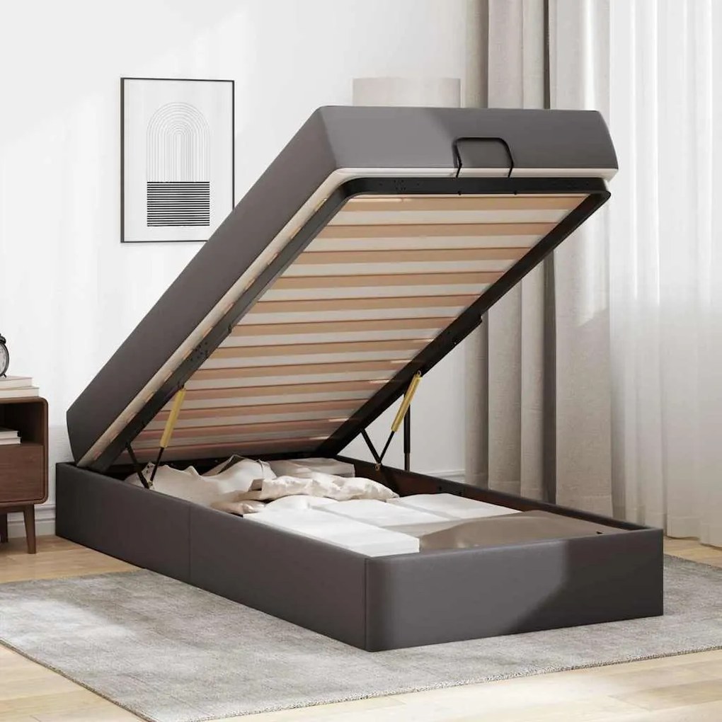 vidaXL Σκελετός κρεβατιού με στρώμα Γκρι 90 x 200 cm Τεχνητό δέρμα
