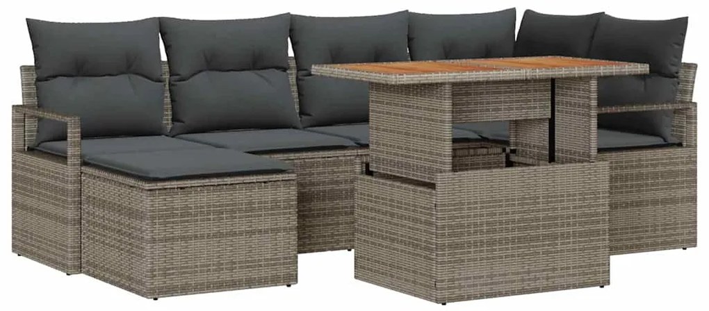 vidaXL Σέτ φαγητού για κήπο με μαξιλάρι 7 pcs Γκρι, Καφέ