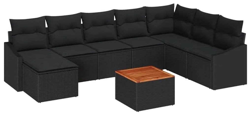 vidaXL Σετ Καναπέ Κήπου με μαξιλάρι 9 pcs Μαύρο Πολυ ράταν