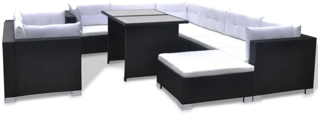 vidaXL Σαλόνι Κήπου 10 Τεμαχίων Μαύρο από Συνθετικό Ρατάν με Μαξιλάρια