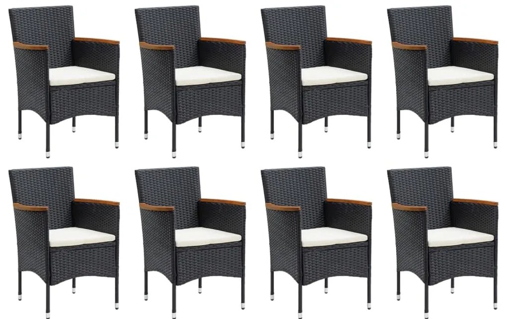 vidaXL Σετ Τραπεζαρίας Κήπου 9 τεμ. Μαύρο από Συνθ. Ρατάν με Μαξιλάρια
