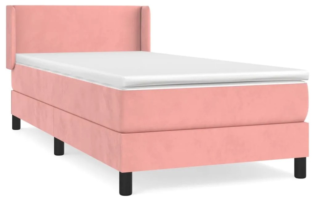 vidaXL Κρεβάτι Boxspring με Στρώμα Ροζ 90x200 εκ. Βελούδινο