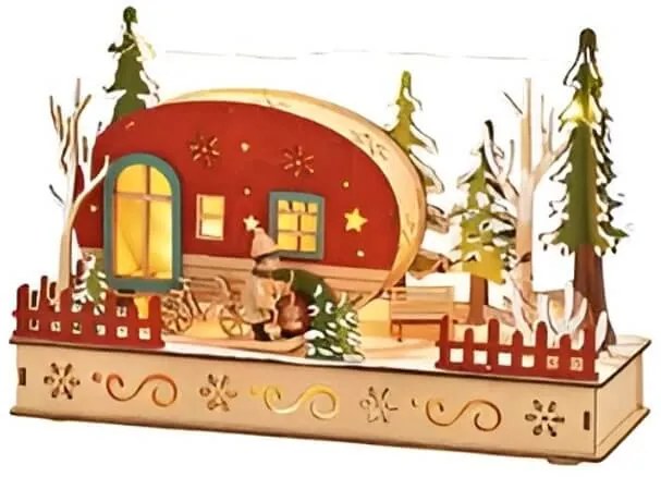 Ξύλινη Διακοσμητική Παράσταση με φωτισμό LED και διαστάσεις 19x10x28cm