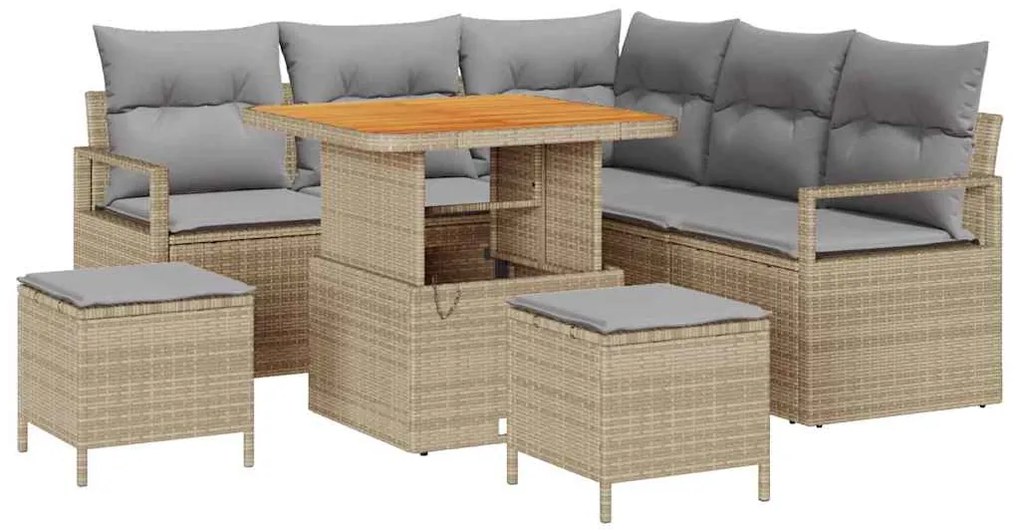 vidaXL Σετ Καναπέ Κήπου με μαξιλάρι 8 pcs Μπεζ Πολυ ράταν