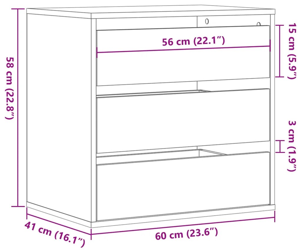 Συρταριέρα Γκρι Σκυροδέματος 60x41x58 εκ. Επεξεργ. Ξύλο - Γκρι