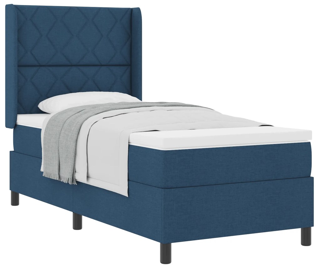 vidaXL κρεβάτι με στρώμα box spring Μπλε 90x200 εκ. Υφασμάτινο