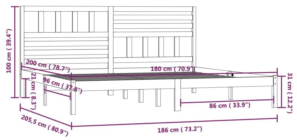 Σκελετός Κρεβατιού Χωρίς Στρώμα 180x200 εκ Μασίφ Ξύλο Πεύκου - Καφέ