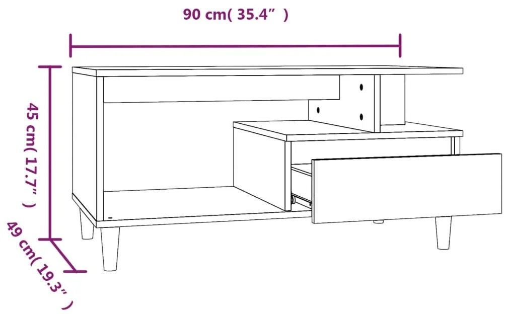 Τραπεζάκι Σαλονιού Γυαλ. Λευκό 90x49x45 εκ. Επεξεργ. Ξύλο - Λευκό