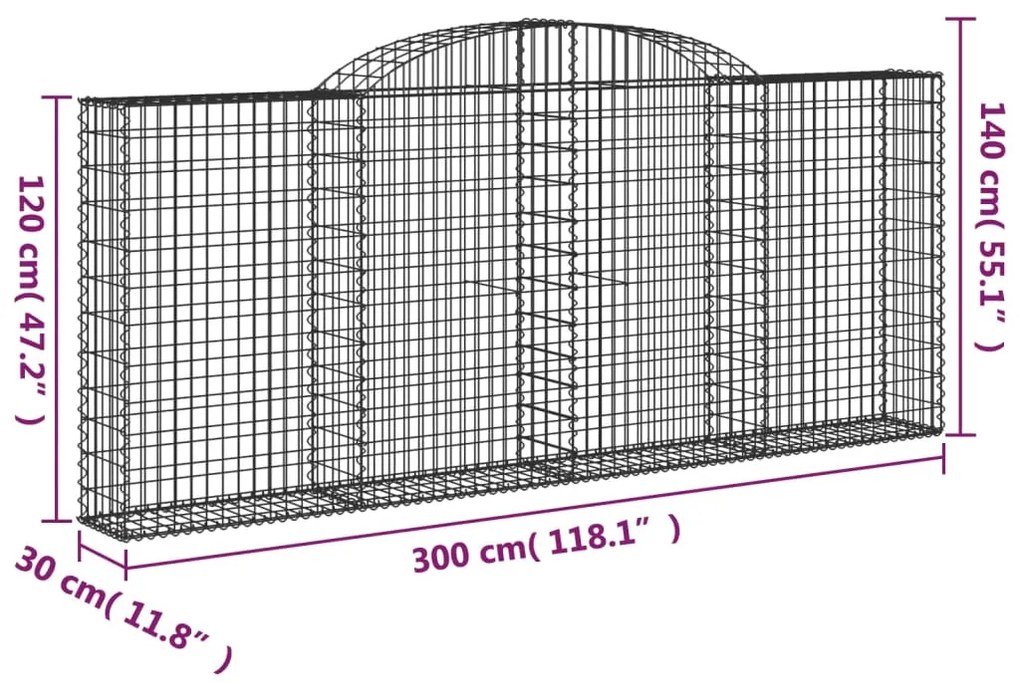 Συρματοκιβώτια Τοξωτά 10 τεμ. 300x30x120/140 εκ. Γαλβαν. Ατσάλι - Ασήμι