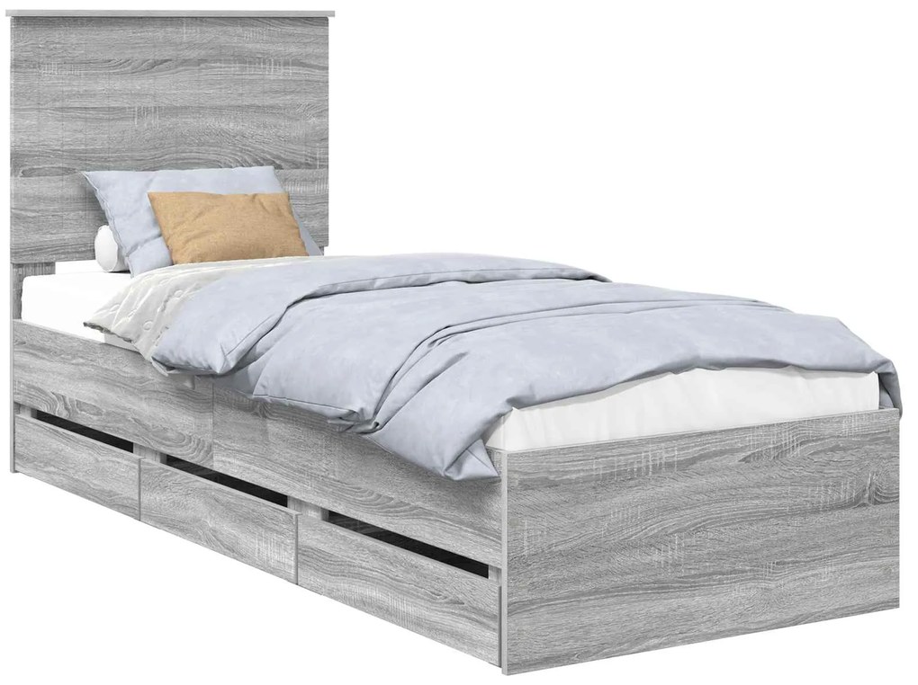 vidaXL Σκελετός Κρεβατιού Γκρίζο Σονομα 75 x 190 cm Μηχανήματος Ξύλο