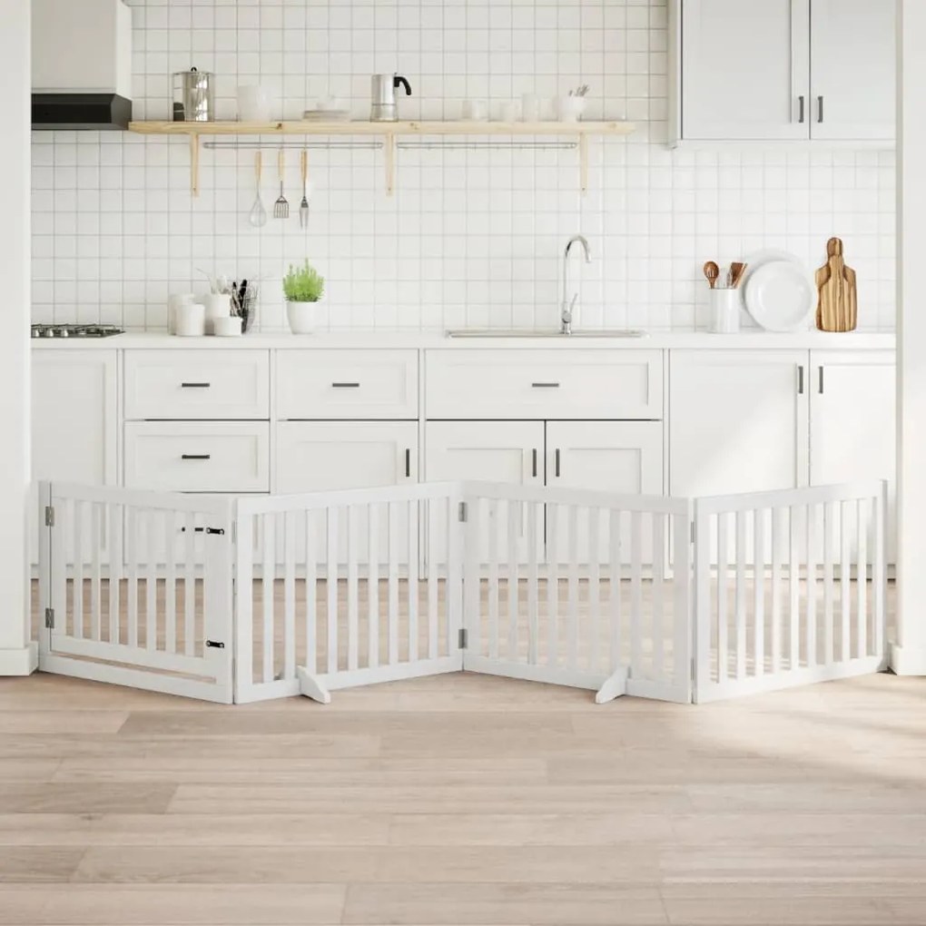 Διαχωριστικό Σκύλων/Πόρτα Πτυσσόμενο 4 Πάνελ 320εκ. Ξύλο Λεύκας