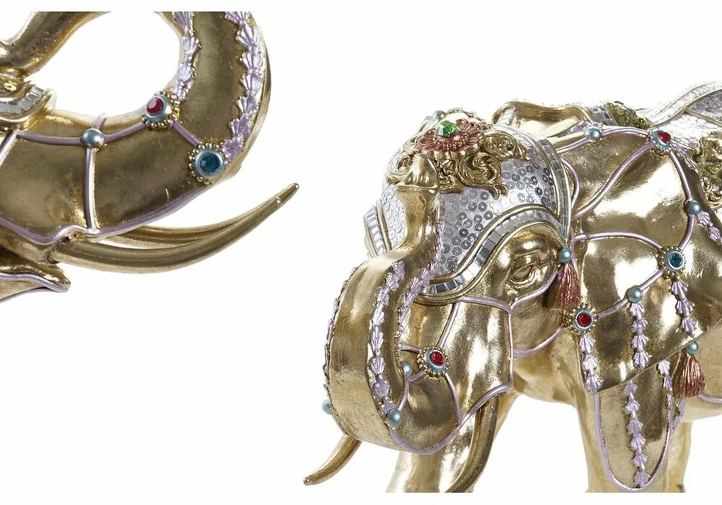 Διακοσμητική Φιγούρα DKD Home Decor Ελέφαντας Χρυσό Ρητίνη Πολύχρωμο (45,5 x 20 x 35 cm) (x2)