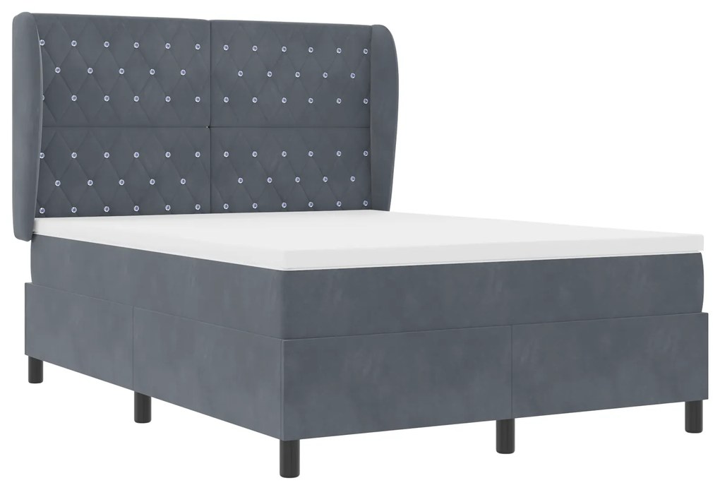 vidaXL Κρεβάτι Box Spring με Στρώμα Σκούρο Γκρι 140x200 εκ. Βελούδο