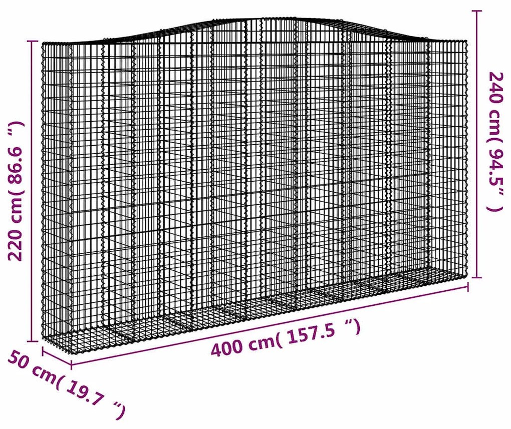 vidaXL Συρματοκιβώτια Τοξωτά 6 τεμ. 400x50x220/240 εκ. Γαλβαν. Ατσάλι