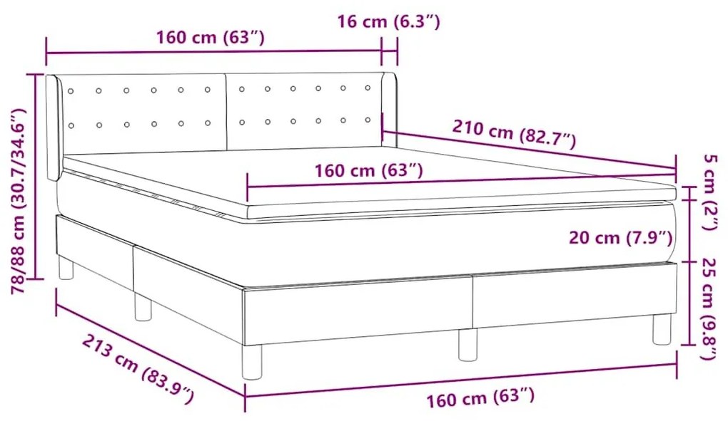 Κρεβάτι Boxspring με Στρώμα Ανοιχτό Γκρι 160x210 εκ. Βελούδινο - Γκρι