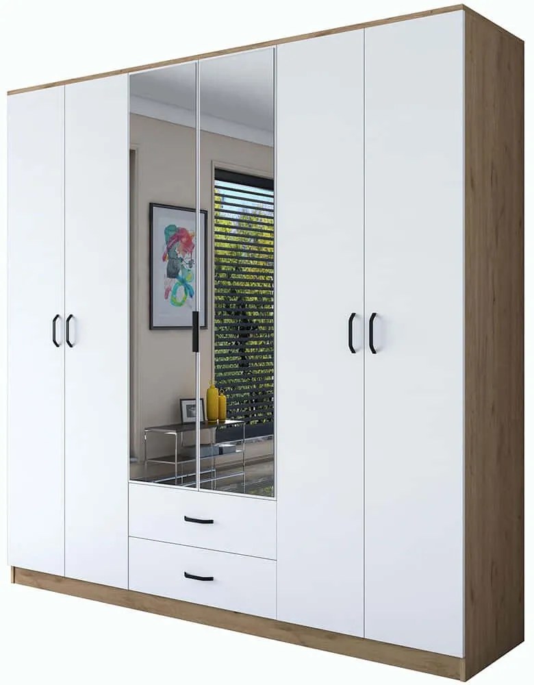 Ντουλάπα Εξάφυλλη 893RAN5405 210x51,5x210cm Oak-White Εξάφυλλη