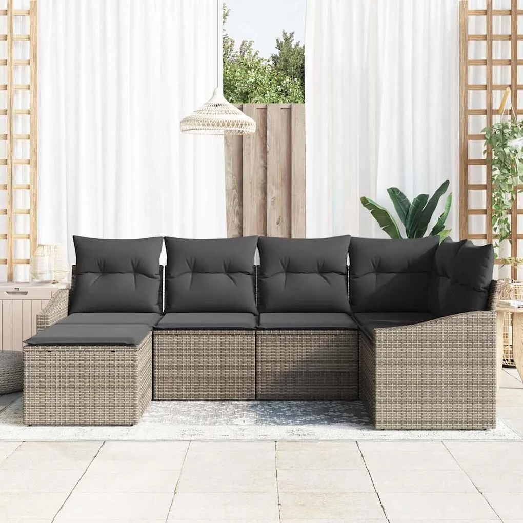 vidaXL Σέτ φαγητού για κήπο 6 pcs Γκρι Πολυ rattan, βαμμένο ατσάλι