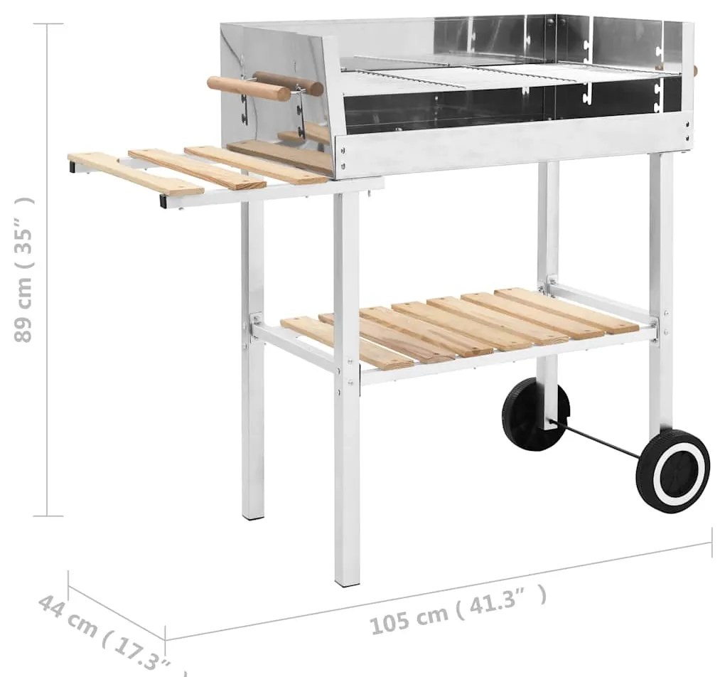 vidaXL Ψησταριά Κάρβουνου με Ρόδες και 2 Ράφια XXL Ανοξείδωτο Ατσάλι
