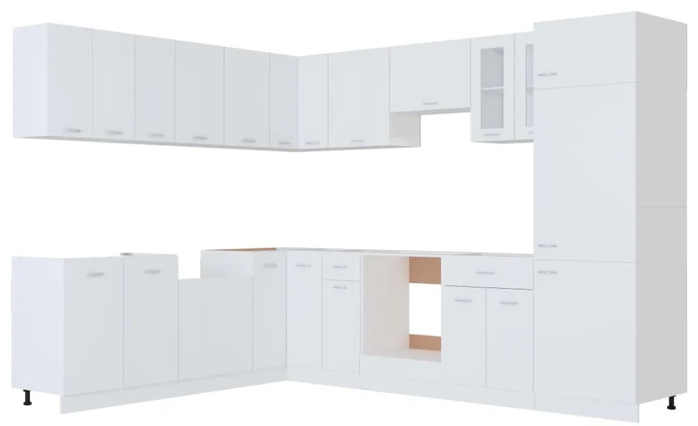 vidaXL Σετ Ντουλαπιών Κουζίνας 14 Τεμαχίων "Lyon" Λευκό από Μηχανικά Ξύλινα Έπιπλα