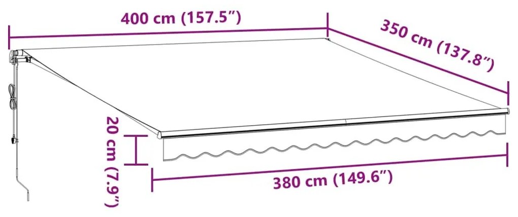 Τέντα Πτυσσόμενη Αυτόματη με LED Μπορντό 400x350 εκ. - Πολύχρωμο