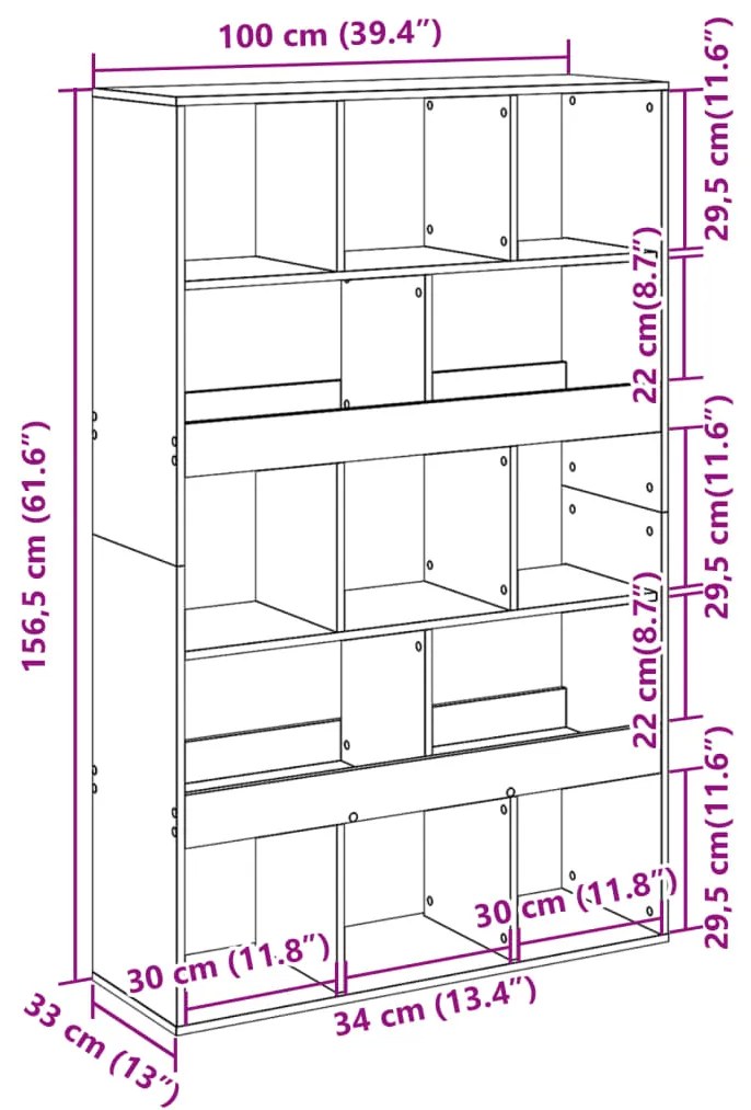 ΒΙΒΛΙΟΘΗΚΗ/ΔΙΑΧΩΡΙΣΤΙΚΟ ΧΩΡΟΥ ΓΚΡΙ 100X33X156,5 ΕΚ. ΕΠΕΞ. ΞΥΛΟ 3309533