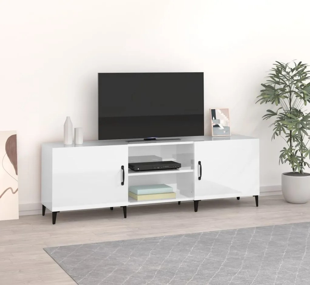 vidaXL Έπιπλο Τηλεόρασης Γυαλ. Λευκό150x30x50εκ.Επεξεργασμένο Ξύλο
