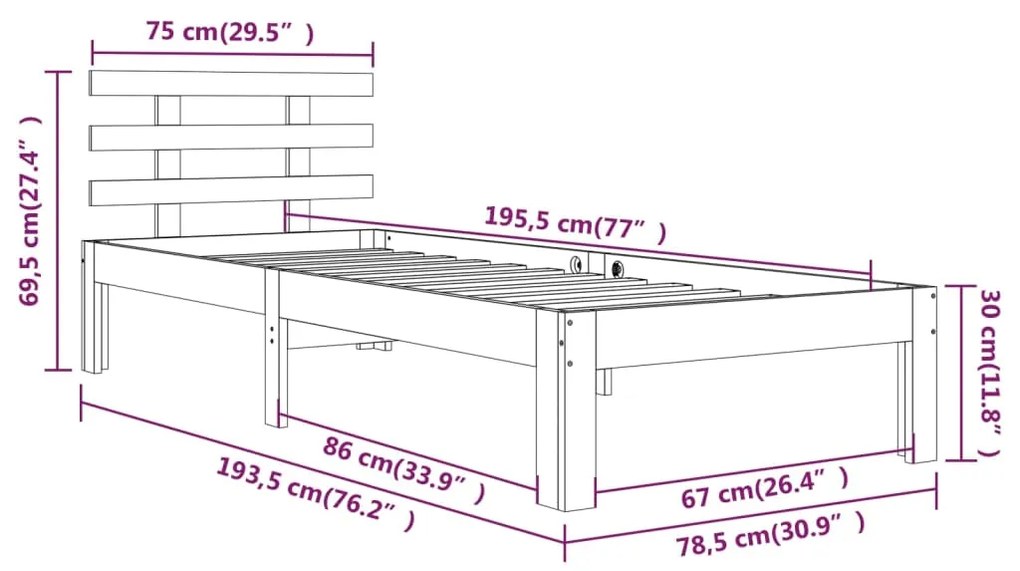 ΠΛΑΙΣΙΟ ΚΡΕΒΑΤΙΟΥ ΛΕΥΚΟ 75X190 ΕΚ. ΜΑΣΙΦ ΞΥΛΟ 2FT6 SMALL SINGLE 814715