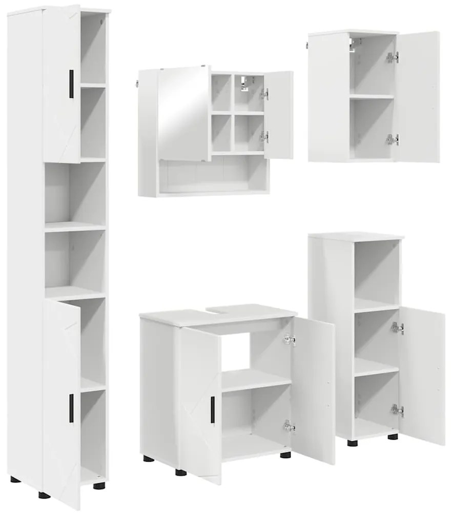 vidaXL Σετ Επίπλων Μπάνιου Επιτοίχιο 5 pcs Λευκό 61 x 35 x 64 εκ.
