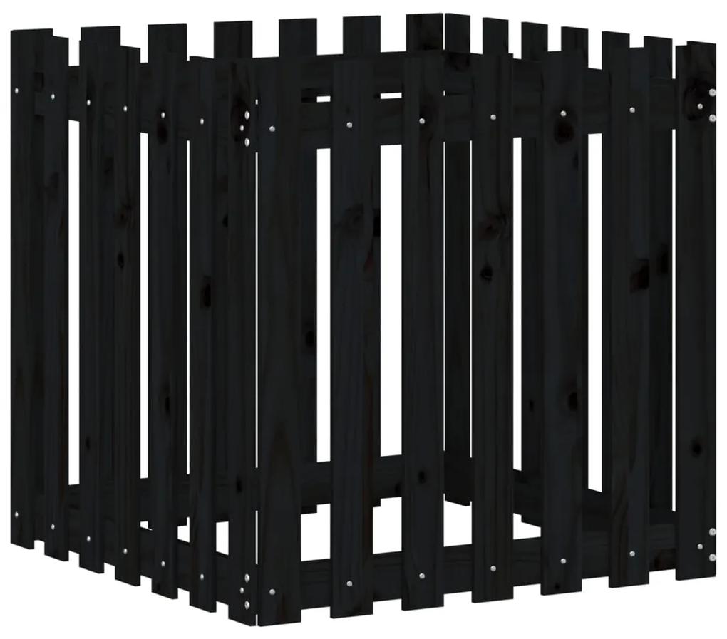 vidaXL Ζαρντινιέρα με Σχέδιο Φράχτη Μαύρη 70 x 70 x 70 εκ. Μασίφ Πεύκο