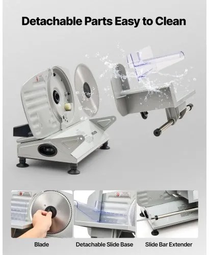 VEVOR Meat Slicer, 150W Electric Deli Slicer Machine with 170 mm Sharp Blade, Home Meat-Slicer with 65-90 RPM Slicing Speed, 0-15 mm Adjustable Thickness, for Frozen Meat, Ham, Baguett &amp; Prime Steak