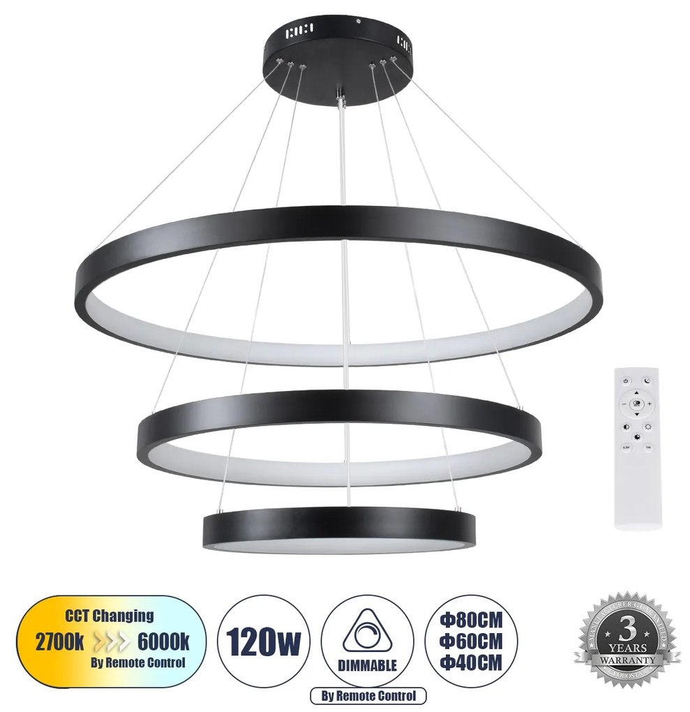 NEMESIS TRIO 61170 Κρεμαστό Φωτιστικό Δαχτυλίδι-Κύκλος LED CCT 120W 14723lm 360° AC 220-240V