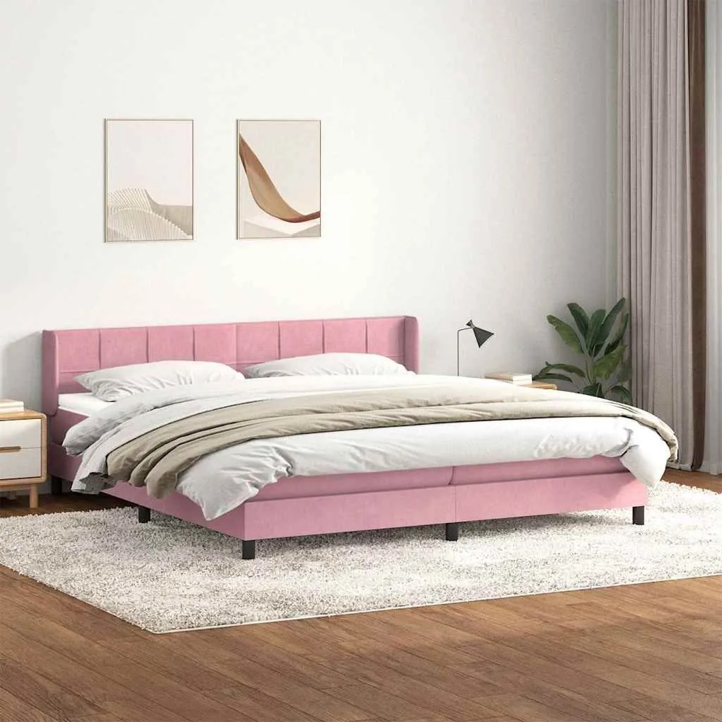 Box Spring κρεβάτι με στρώμα ροζ 200x220 cm Βελούδινο - Ροζ