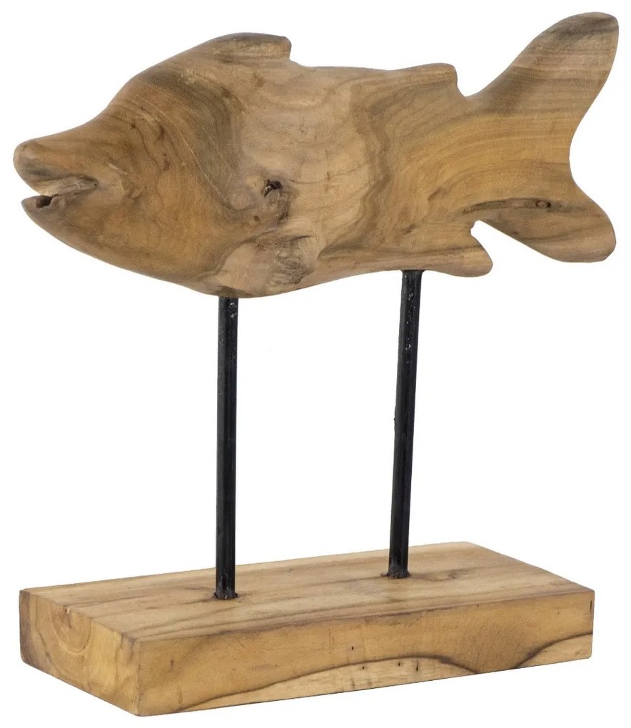 Artekko Woody Διακοσμητικό Γλυπτό Ψαριού Μέταλλο Ξύλο Teak Φυσική Απόχρωση (33.5x12x31)cm Artekko 49932