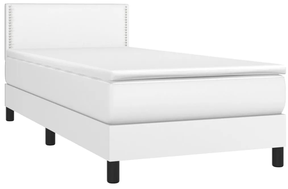 Κρεβάτι Boxspring με Στρώμα Λευκό 100x200εκ.από Συνθετικό Δέρμα - Λευκό