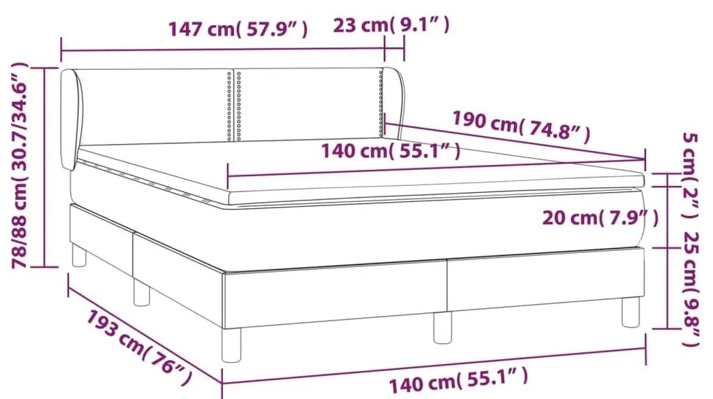 Κρεβάτι Boxspring με Στρώμα Ροζ 140x190 εκ. Βελούδινο - Ροζ