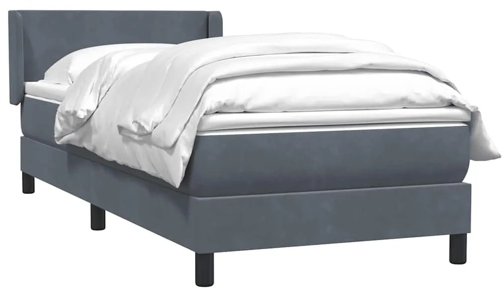 vidaXL Κρεβάτι Boxspring με Στρώμα Σκούρο Γκρι 90x210 εκ. Βελούδινο