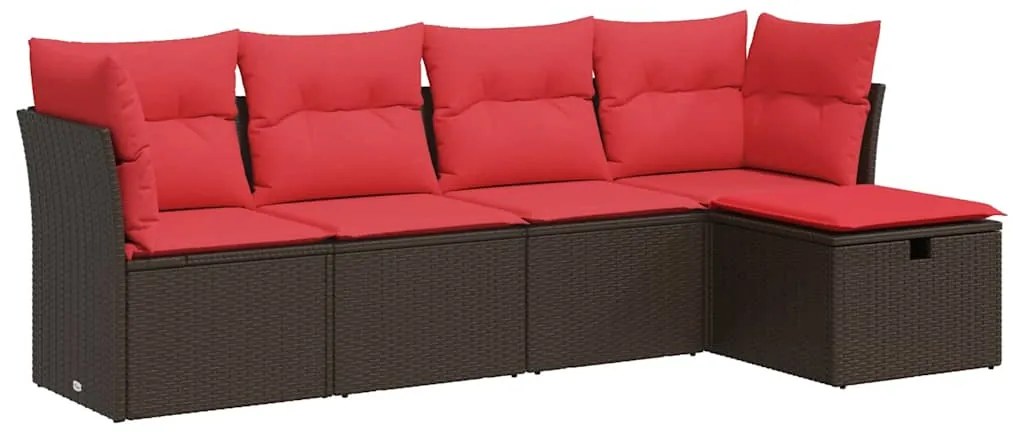 vidaXL Σαλόνι Κήπου Σετ 5 Τεμαχίων Καφέ Συνθετικό Ρατάν με Μαξιλάρια